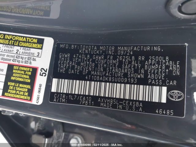 4T1DBADK8SU009193 Toyota CAMRY SE