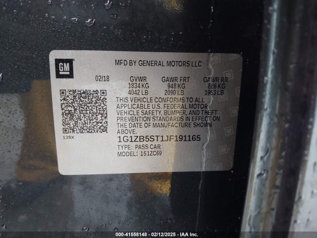 1G1ZB5ST1JF191165 Chevrolet Malibu 1ls