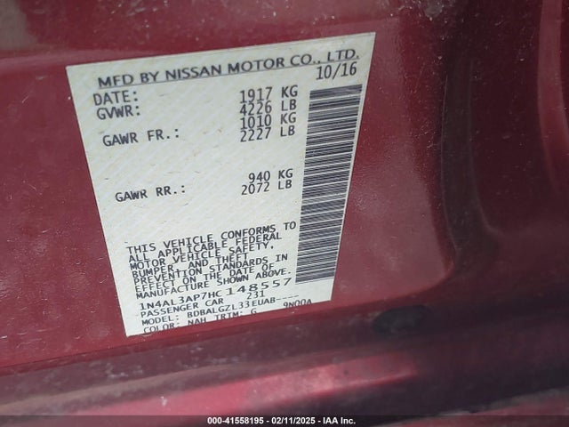 Nissan Altima 2.5 S 2017 1N4AL3AP7HC148557 Image 9