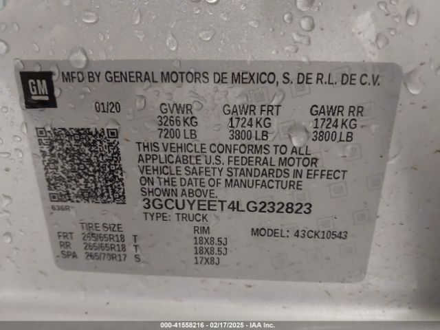 3GCUYEET4LG232823 Chevrolet Silverado 1500 4wd  Short Bed Rst