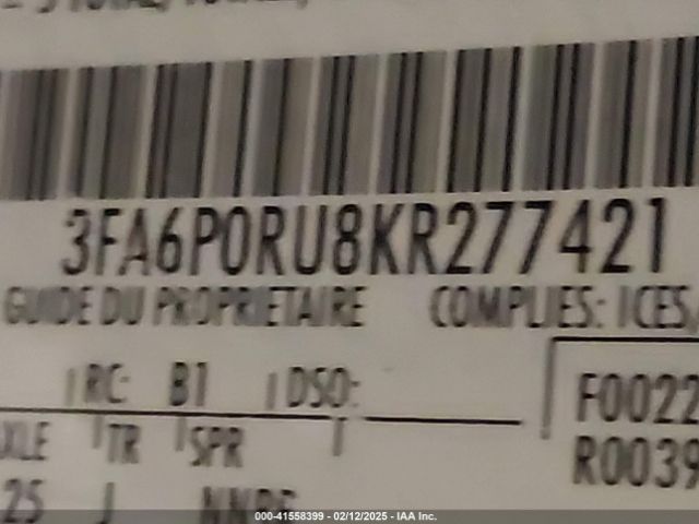 3FA6P0RU8KR277421 Ford Fusion Hybrid Titanium