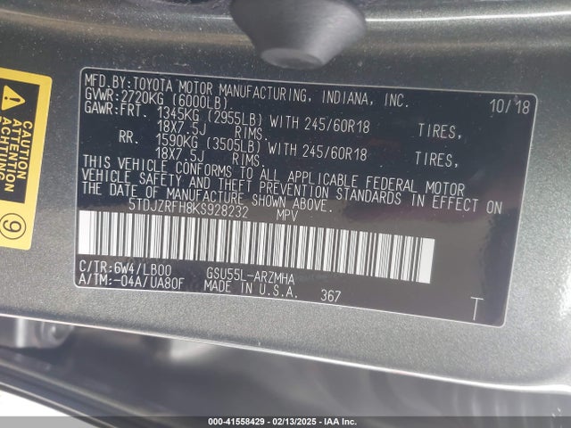 Toyota Highlander Xle 2019 5TDJZRFH8KS928232 Image 9