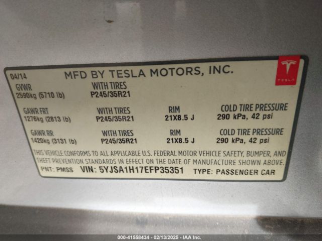 5YJSA1H17EFP35351 Tesla Model S P85
