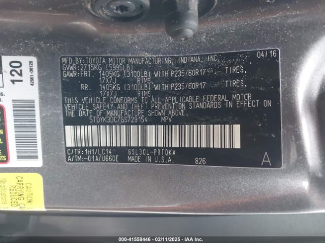 5TDYK3DC7GS729154 Toyota Sienna Xle/limited