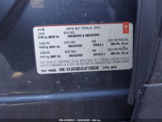 5YJXCBE42JF138638 Tesla MODEL X