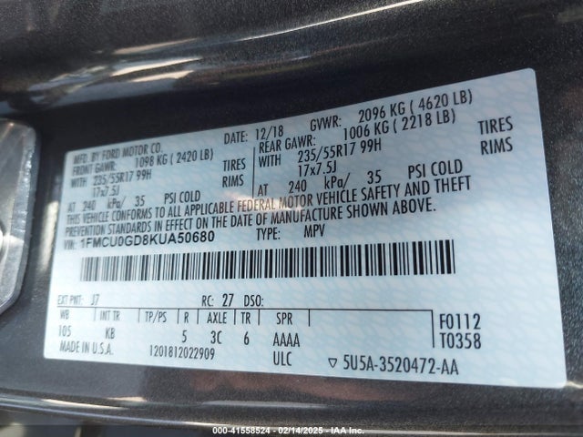 Ford ESCAPE SE 2019 1FMCU0GD8KUA50680 Image 9