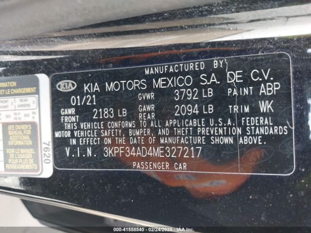 3KPF34AD4ME327217 KIA Forte Gt-line