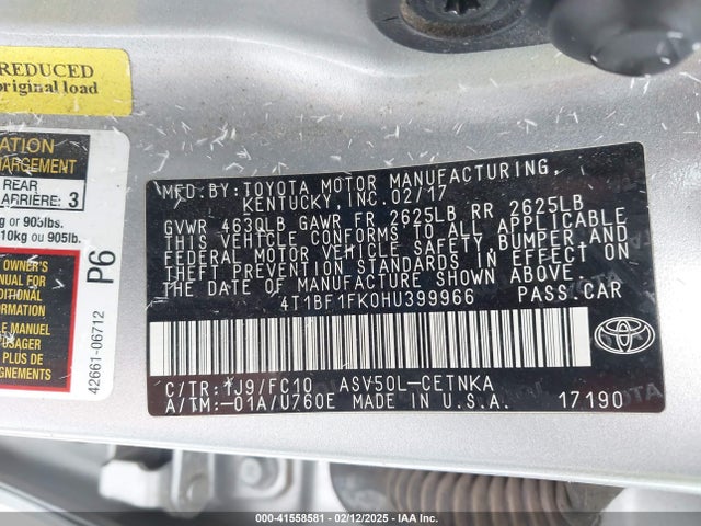 4T1BF1FK0HU399966 Toyota CAMRY LE