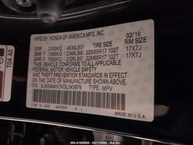 Honda Cr-v Ex-l 2016 5J6RM4H7XGL043879 Image 9