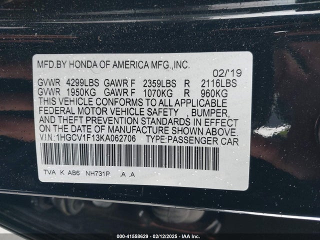 Honda ACCORD LX 2019 1HGCV1F13KA062706 Image 9