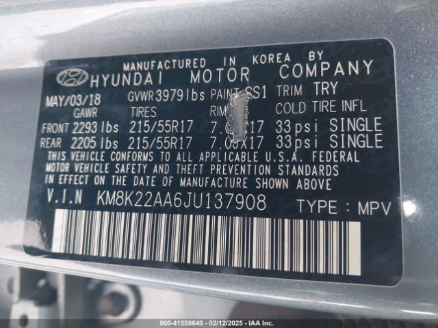 KM8K22AA6JU137908 Hyundai Kona Sel