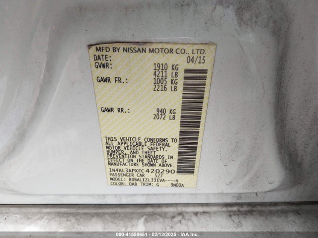 1N4AL3APXFC420290 Nissan Altima 2.5 Sv