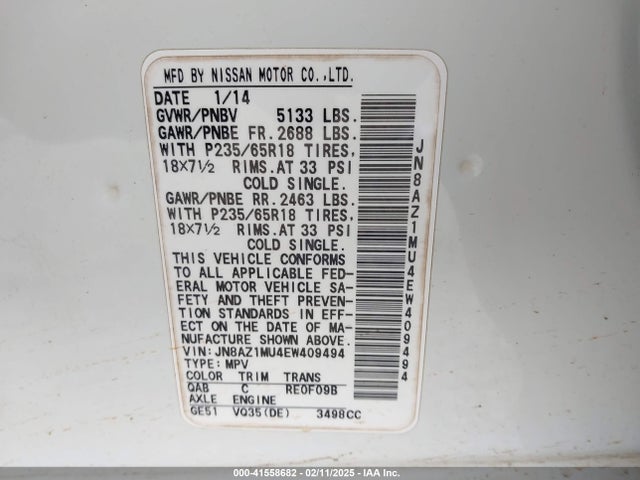 JN8AZ1MU4EW409494 Nissan Murano Le/s/sl/sv