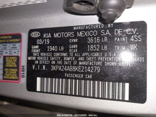 3KPA24AB8KE214279 KIA RIO S