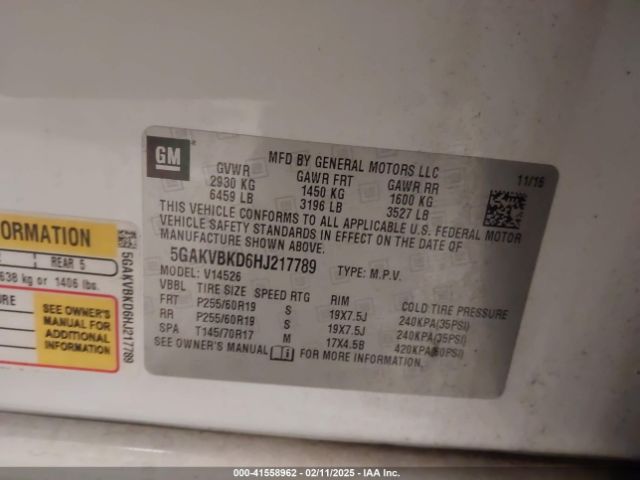 5GAKVBKD6HJ217789 Buick Enclave Leather