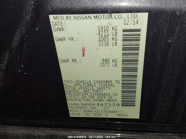 1N4AL3AP4EN347579 Nissan Altima 2.5 Sl