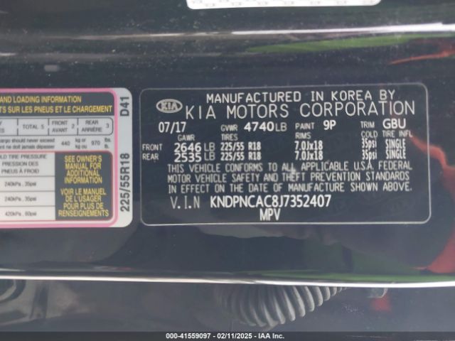 KNDPNCAC8J7352407 KIA Sportage Ex