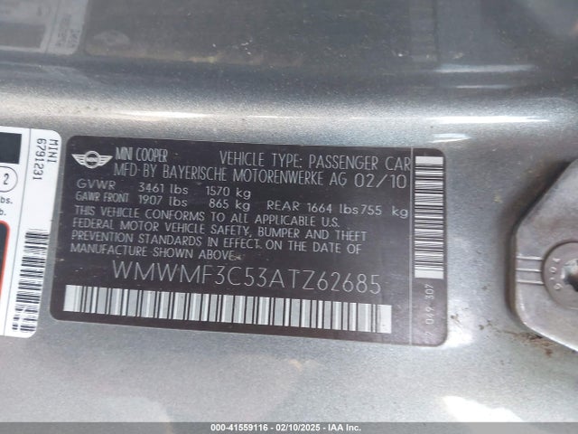 2010 MINI COOPER HARDTOP WMWMF3C53ATZ62685 Photo 8