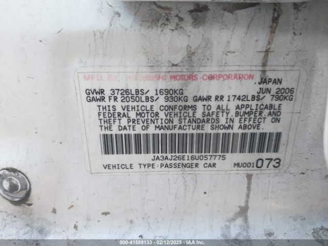2006 MITSUBISHI LANCER JA3AJ26E16U057775 Photo 8