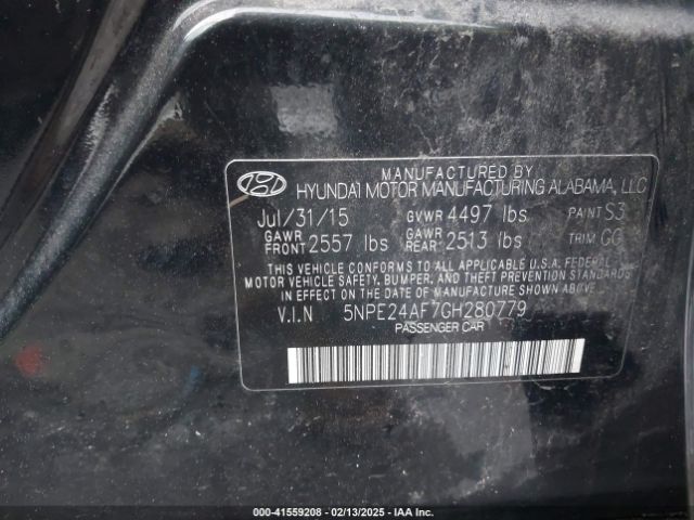 5NPE24AF7GH280779 Hyundai SONATA SE