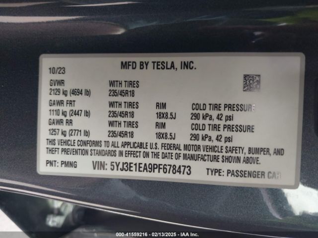 5YJ3E1EA9PF678473 Tesla Model 3 Rear-wheel Drive