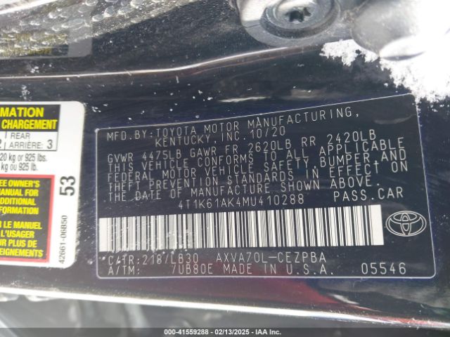 4T1K61AK4MU410288 Toyota CAMRY XSE