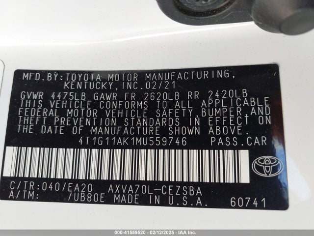 Toyota CAMRY SE 2021 4T1G11AK1MU559746 Image 9