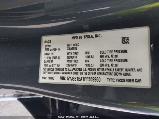 5YJ3E1EA1PF569960 Tesla Model 3 Rear-wheel Drive