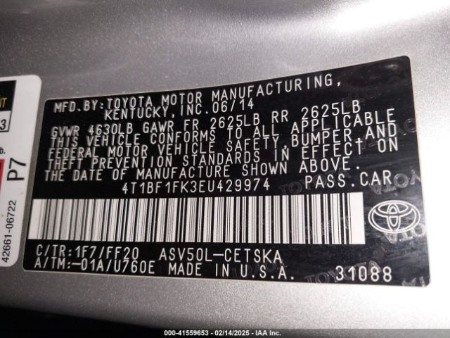 4T1BF1FK3EU429974 Toyota CAMRY SE