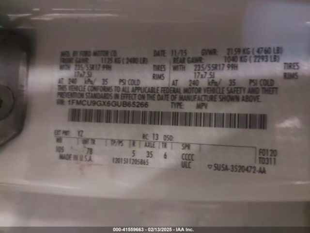 1FMCU9GX6GUB65266 Ford ESCAPE SE