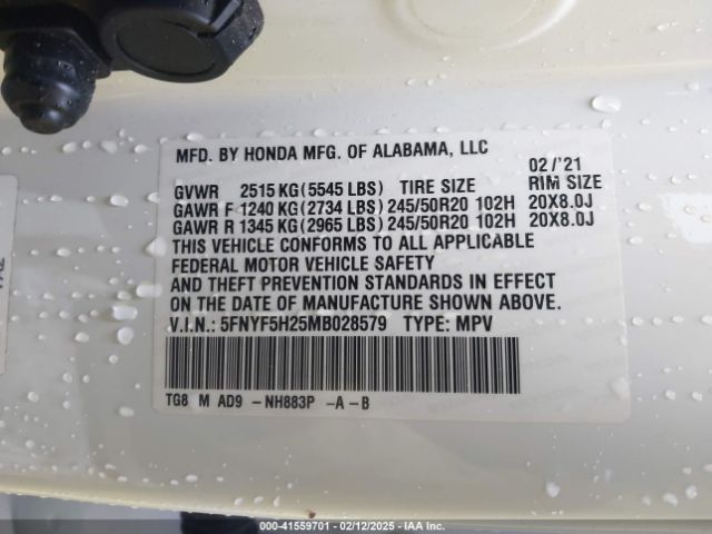 5FNYF5H25MB028579 Honda Pilot 2wd Special Edition