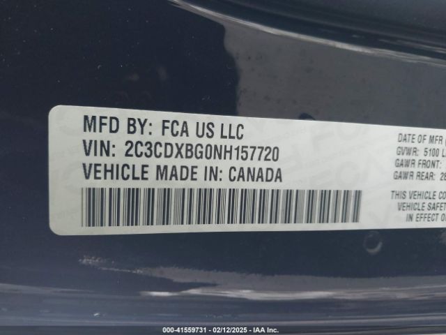 2C3CDXBG0NH157720 Dodge Charger Sxt Rwd
