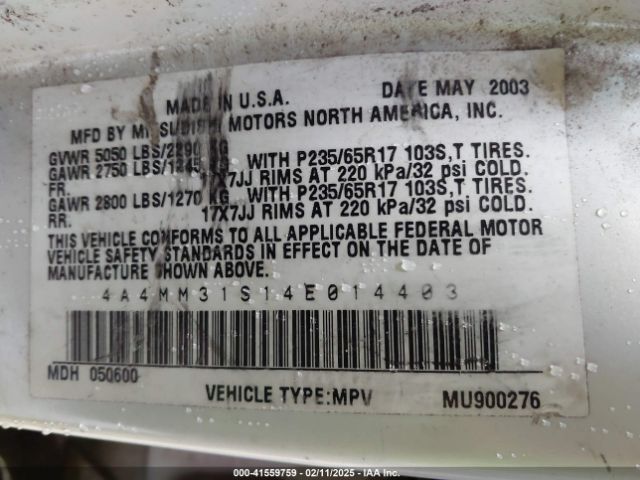2004 MITSUBISHI ENDEAVOR 4A4MM31S14E014403 Photo 8