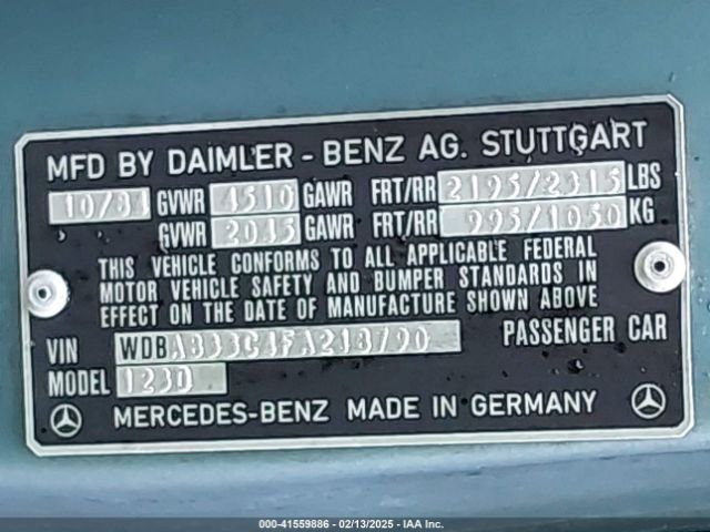 1985 MERCEDES-BENZ 300 WDBAB33C4FA218790 Photo 8