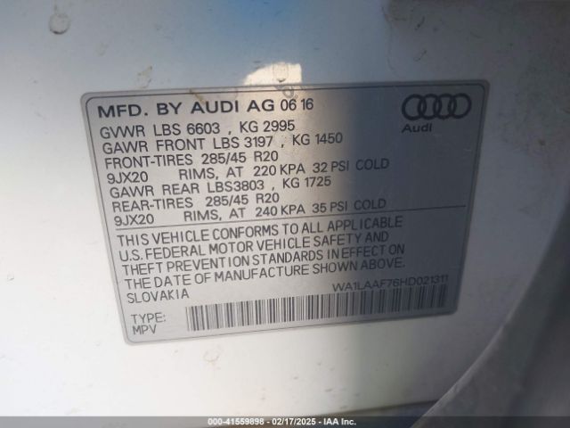 WA1LAAF76HD021311 Audi Q7 3.0t Premium