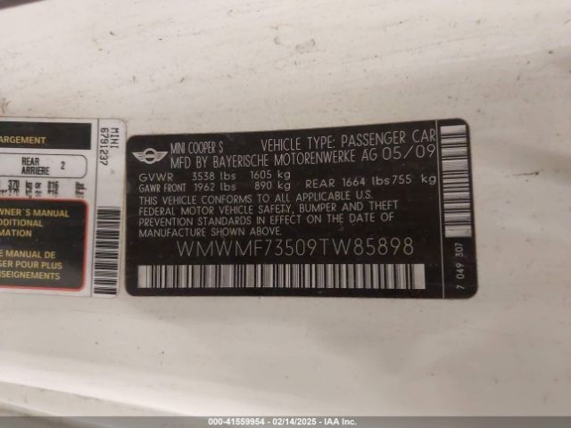 2009 MINI COOPER S WMWMF73509TW85898 Photo 8