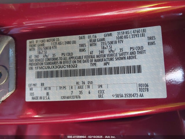 Ford Escape Titanium 2016 1FMCU9JX3GUC18322 Image 9