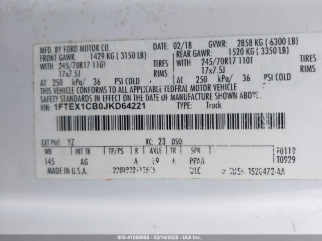 1FTEX1CB0JKD64221 Ford F-150 Xl