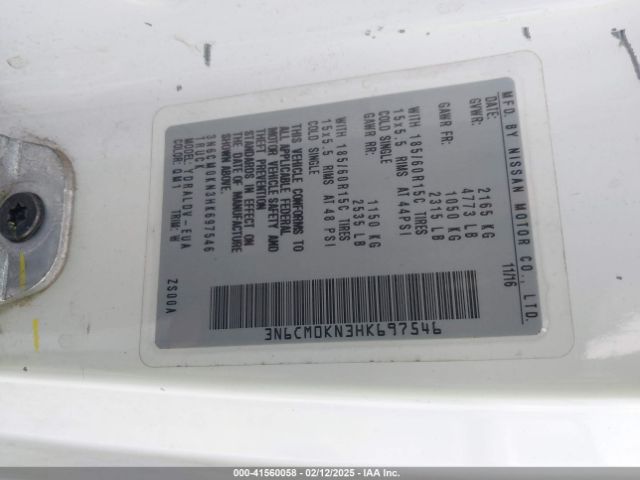 3N6CM0KN3HK697546 Nissan Nv200 S
