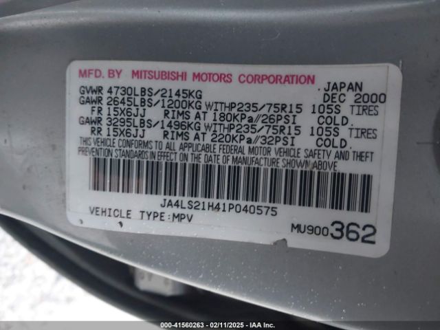 2001 MITSUBISHI MONTERO SPORT JA4LS21H41P040575 Photo 8