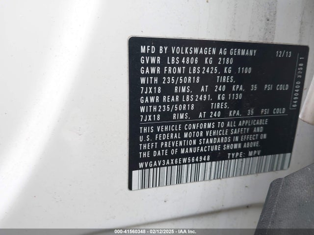 WVGAV3AX6EW564948 Volkswagen Tiguan R-line/s/se/sel