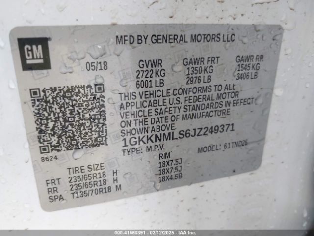 1GKKNMLS6JZ249371 GMC Acadia Slt-1