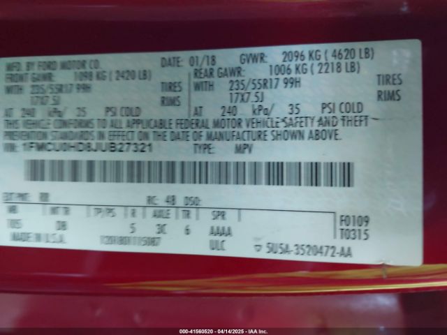 1FMCU0HD8JUB27321 Ford ESCAPE SEL