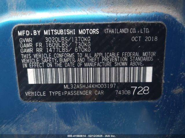 2019 MITSUBISHI MIRAGE ML32A5HJ4KH003197 Photo 8