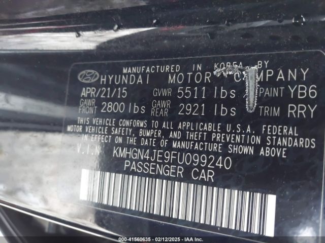 KMHGN4JE9FU099240 Hyundai Genesis 3.8