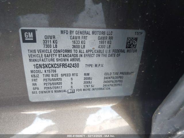 1GNSKCKC5FR542430 Chevrolet Tahoe Ltz