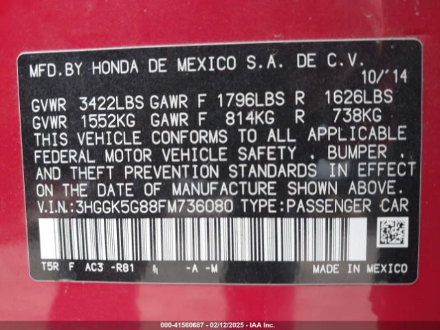 3HGGK5G88FM736080 Honda FIT EX