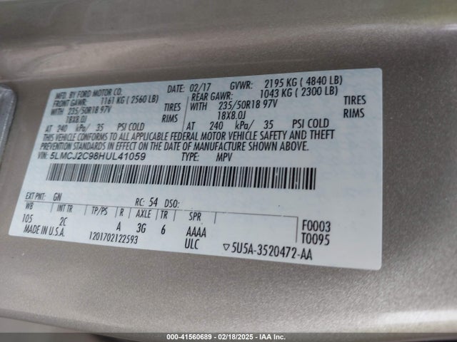 5LMCJ2C98HUL41059 Lincoln 2.0l ecoboost