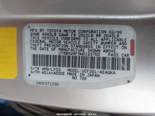 1998 LEXUS LS 400 JT8BH28F5W0123760 Photo 8