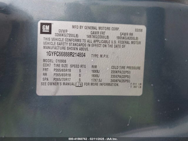 2008 CADILLAC ESCALADE ESV 1GYFC66888R214804 Photo 8